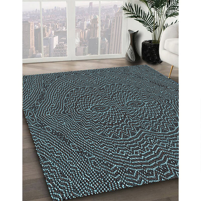 Patterned Charcoal Black Rug in Family Room, pat995lblu