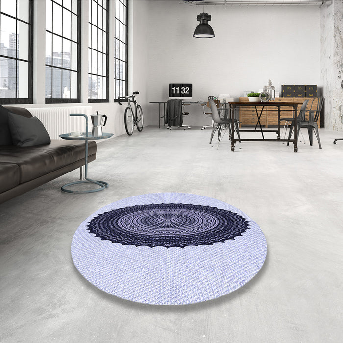 Round Patterned Lavender Blue Rug in a Office, pat996blu
