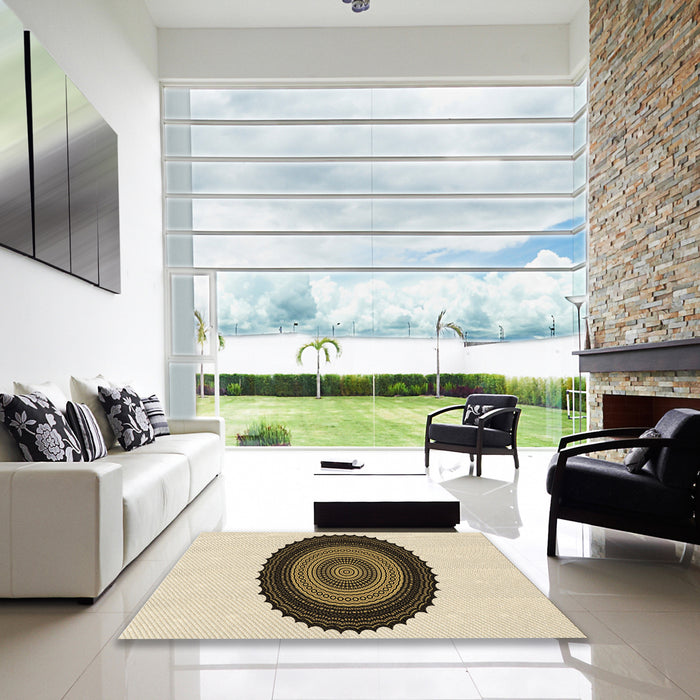 Square Patterned Golden Blonde Gold Rug in a Living Room, pat996brn
