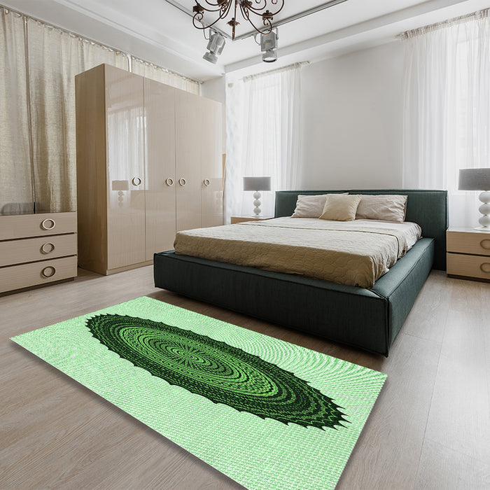 Patterned Green Rug in a Bedroom, pat996grn