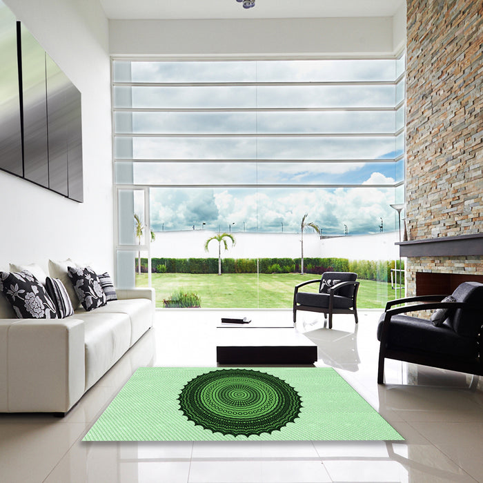 Machine Washable Transitional Green Rug in a Kitchen, wshpat996grn