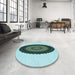 Round Patterned Light Aquamarine Green Rug in a Office, pat996lblu