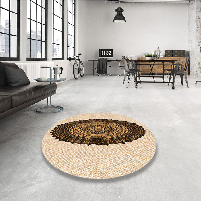 Round Patterned Golden Blonde Gold Rug in a Office, pat996org