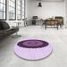 Round Patterned Orchid Purple Rug in a Office, pat996pur