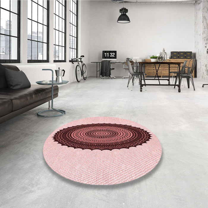 Round Patterned Light Red Pink Rug in a Office, pat996rd