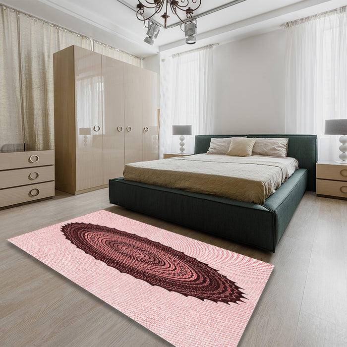 Patterned Light Red Pink Rug in a Bedroom, pat996rd