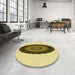 Round Patterned Mustard Yellow Rug in a Office, pat996yw