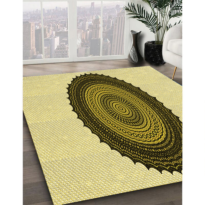 Machine Washable Transitional Mustard Yellow Rug in a Family Room, wshpat996yw