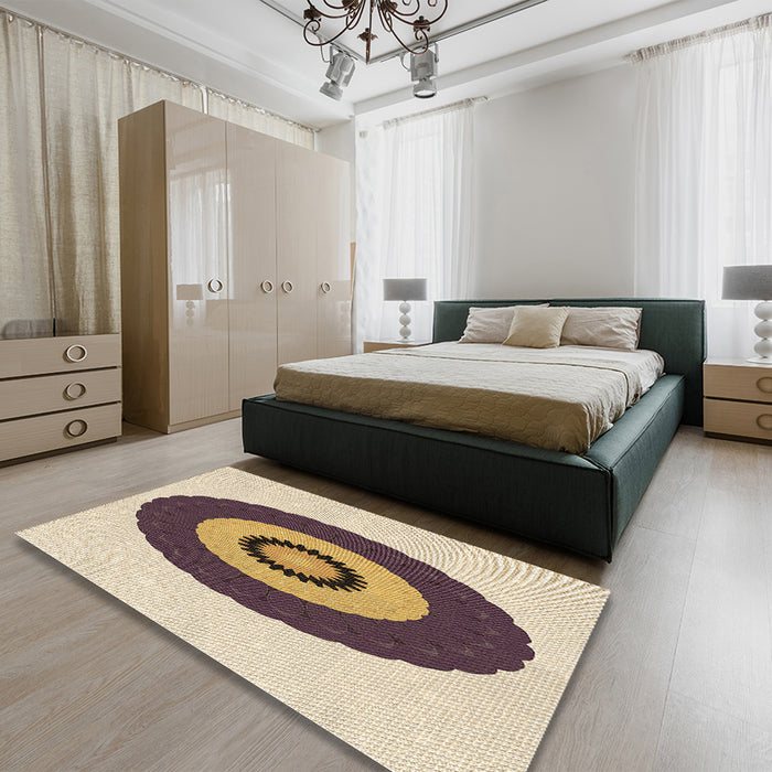 Round Machine Washable Transitional Golden Blonde Gold Rug in a Office, wshpat997brn