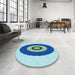 Round Patterned Blue Ivy Blue Rug in a Office, pat997lblu