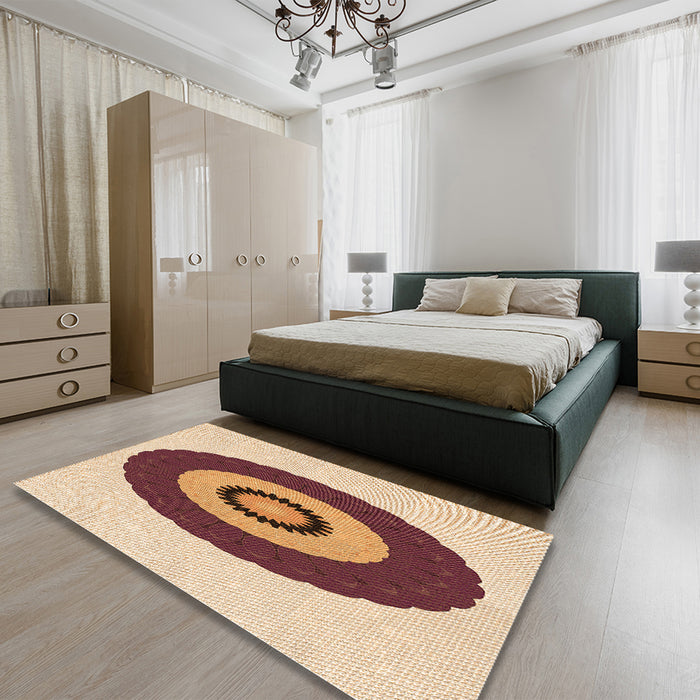 Round Machine Washable Transitional Deep Peach Orange Rug in a Office, wshpat997org