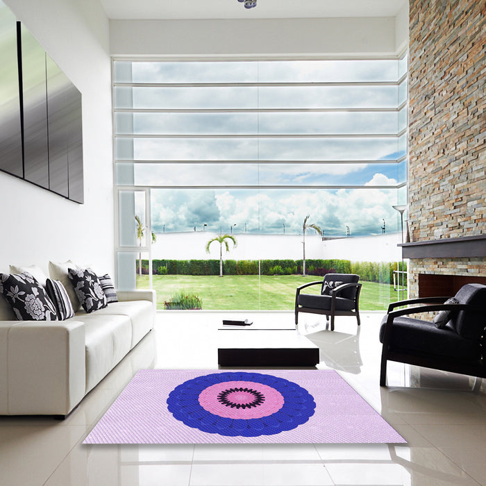 Square Patterned Blossom Pink Rug in a Living Room, pat997pur