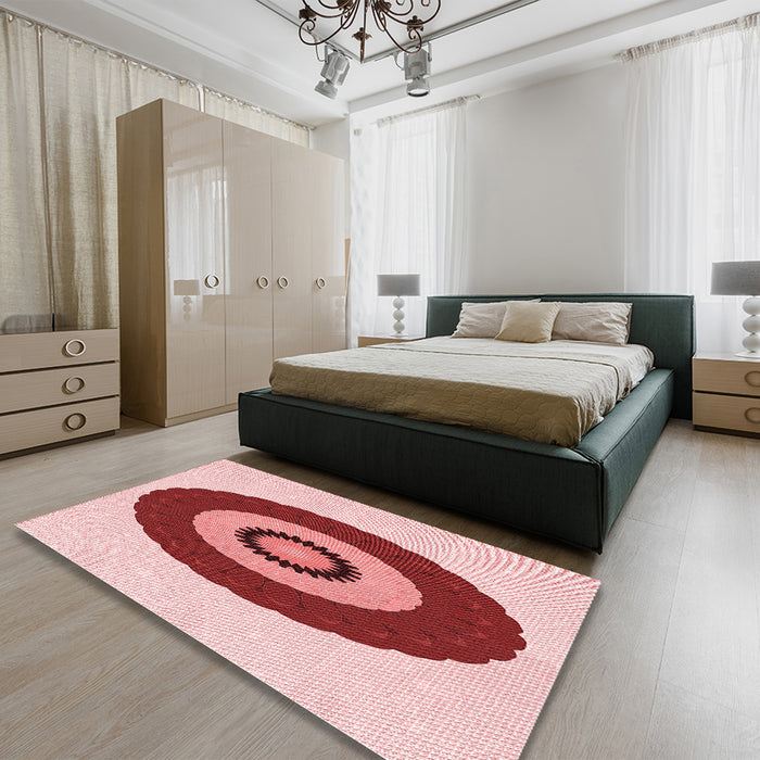 Round Machine Washable Transitional Red Rug in a Office, wshpat997rd