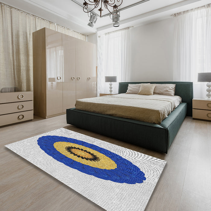 Patterned Azure Blue Novelty Rug in a Bedroom, pat997