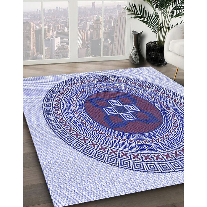 Patterned Blue Rug in Family Room, pat998blu