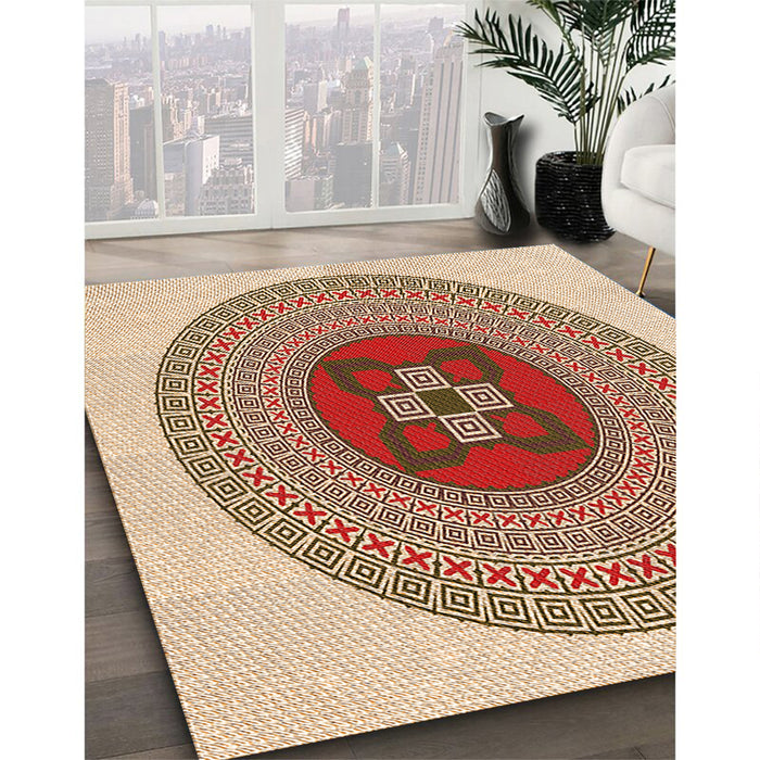 Patterned Golden Blonde Gold Rug in Family Room, pat998org
