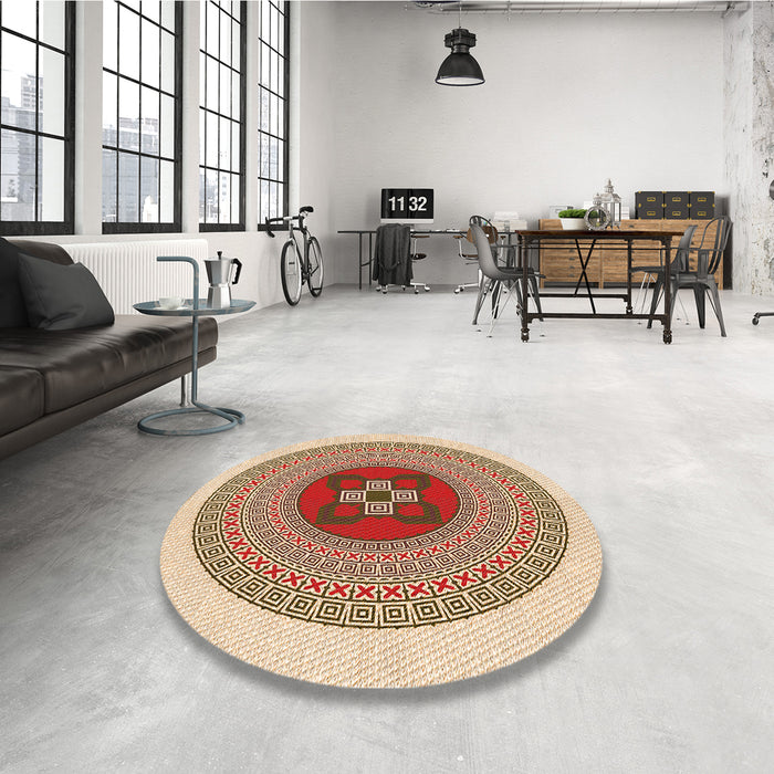 Round Patterned Golden Blonde Gold Rug in a Office, pat998org