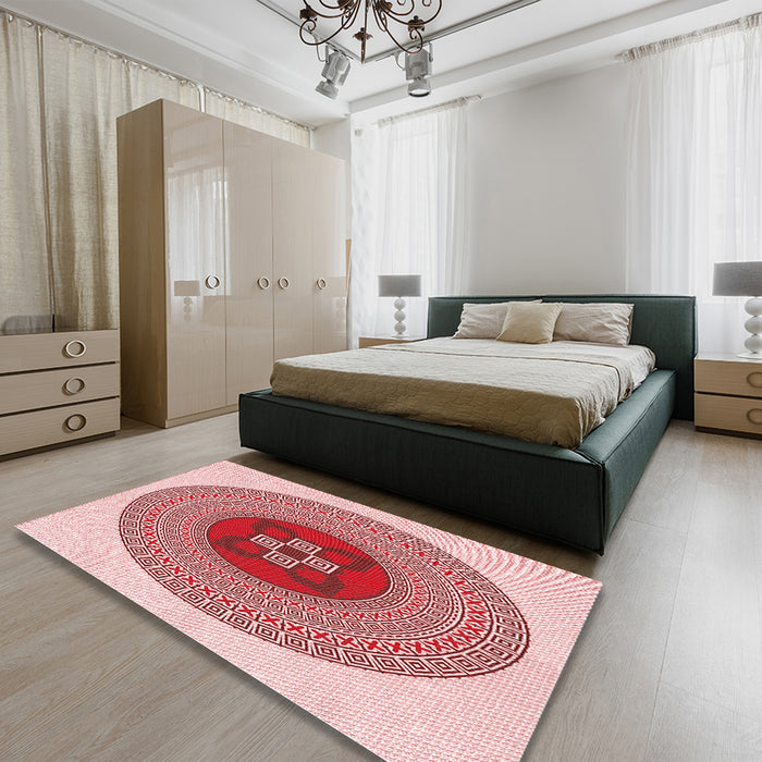 Patterned Red Rug in a Bedroom, pat998rd