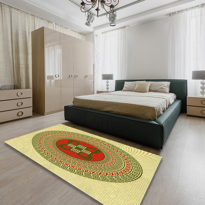 Patterned Dark Bisque Brown Rug in a Bedroom, pat998yw