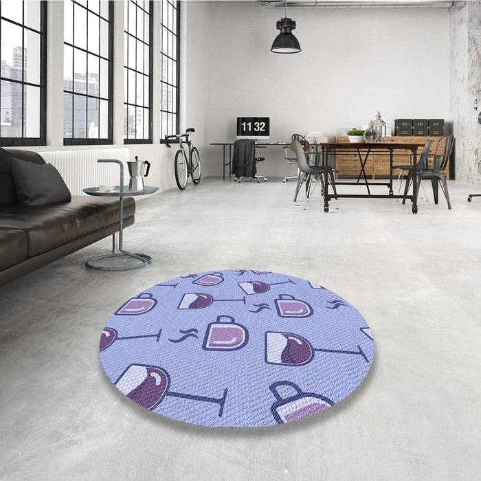 Round Patterned Jeans Blue Rug in a Office, pat999blu