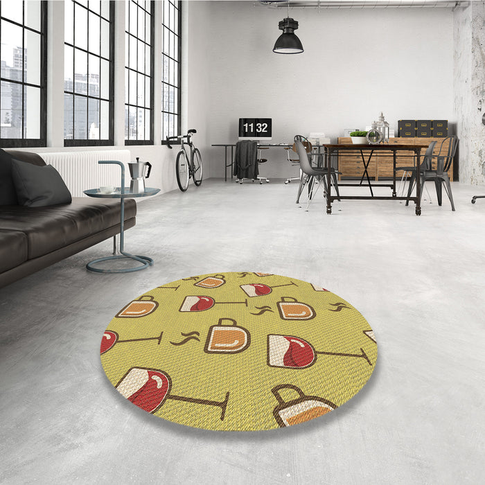 Round Patterned Bright Gold Yellow Rug in a Office, pat999brn