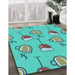 Machine Washable Transitional Bright Cyan Blue Rug in a Family Room, wshpat999lblu