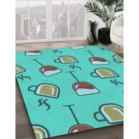 Patterned Bright Cyan Blue Rug, pat999lblu