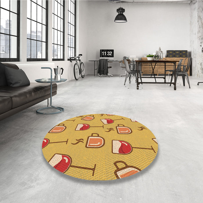 Round Patterned Saffron Yellow Rug in a Office, pat999org