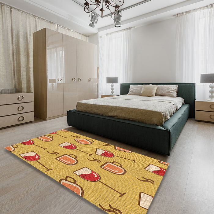 Patterned Saffron Yellow Rug in a Bedroom, pat999org