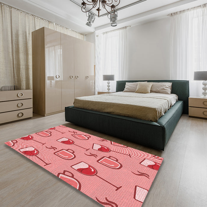 Patterned Pastel Pink Rug in a Bedroom, pat999rd