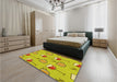 Patterned Yellow Rug in a Bedroom, pat999yw