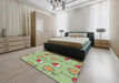 Patterned Tea Green Novelty Rug in a Bedroom, pat999