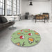 Round Machine Washable Transitional Tea Green Rug in a Office, wshpat999