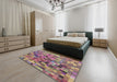 Patterned Dark Raspberry Purple Modern Rug in a Bedroom, pat99