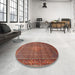 Round Machine Washable Traditional Orange Salmon Pink Rug in a Office, wshtr1005