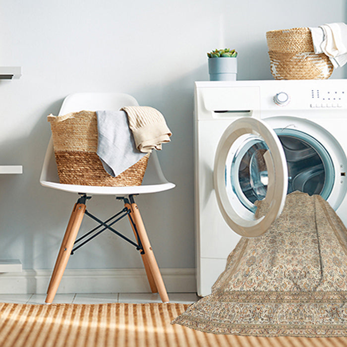 Machine Washable Traditional Khaki Gold Rug in a Washing Machine, wshtr1006