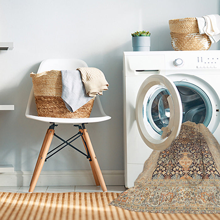 Machine Washable Traditional Brown Gold Rug in a Washing Machine, wshtr1008