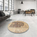 Round Machine Washable Traditional Brown Gold Rug in a Office, wshtr1008