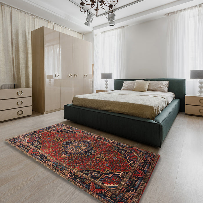 Machine Washable Traditional Sienna Brown Rug in a Bedroom, wshtr100
