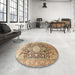 Round Machine Washable Traditional Sienna Brown Rug in a Office, wshtr1010