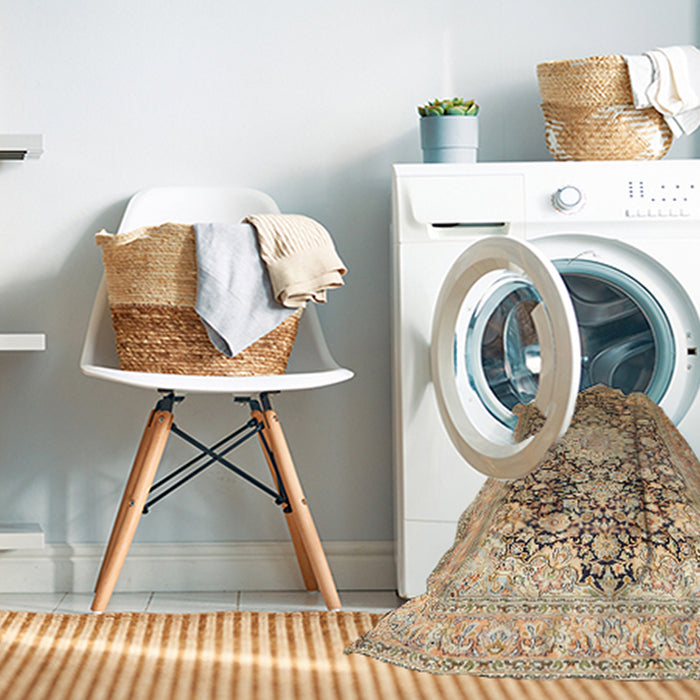 Machine Washable Traditional Sienna Brown Rug in a Washing Machine, wshtr1010