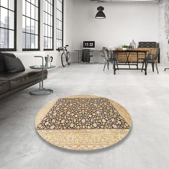 Round Machine Washable Traditional Sienna Brown Rug in a Office, wshtr1012
