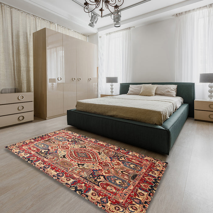 Traditional Saffron Red Persian Rug in a Bedroom, tr1014