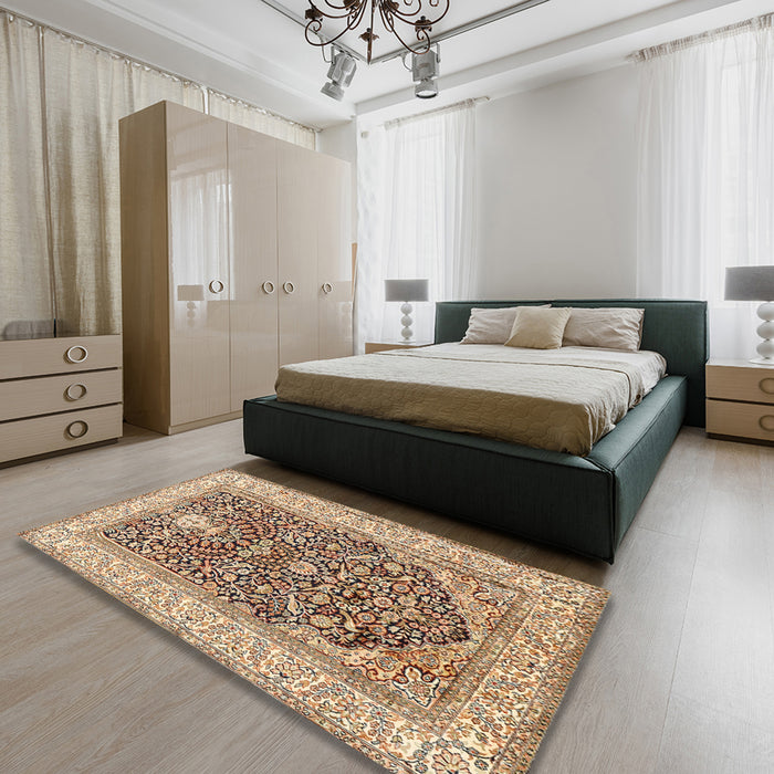 Machine Washable Traditional Sienna Brown Rug in a Bedroom, wshtr1016