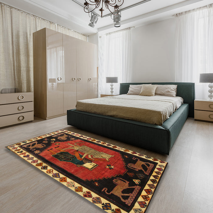Machine Washable Traditional Saffron Red Rug in a Bedroom, wshtr101