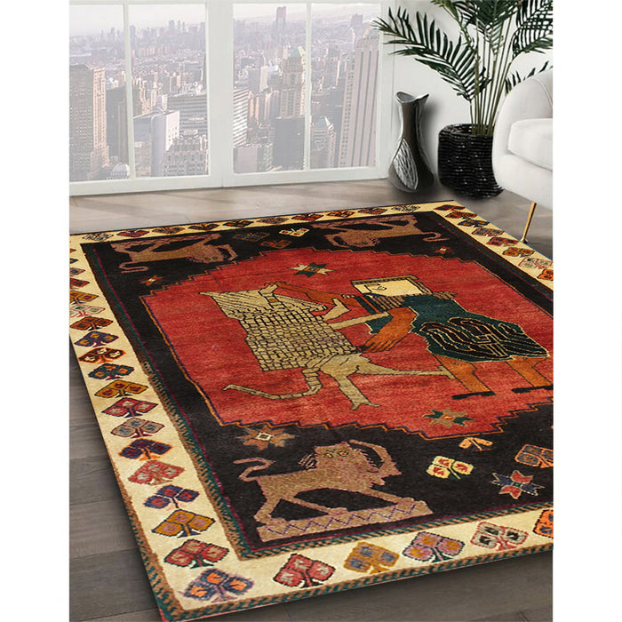 Traditional Saffron Red Animal Rug in Family Room, tr101