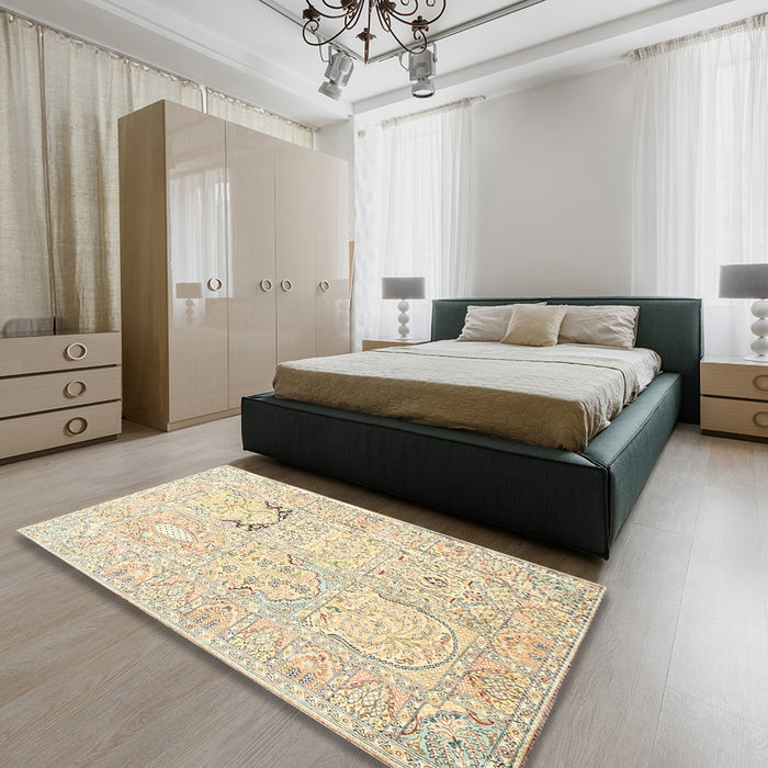 Machine Washable Traditional Gold Rug in a Bedroom, wshtr1027