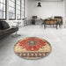 Round Machine Washable Traditional Sandy Brown Rug in a Office, wshtr1028