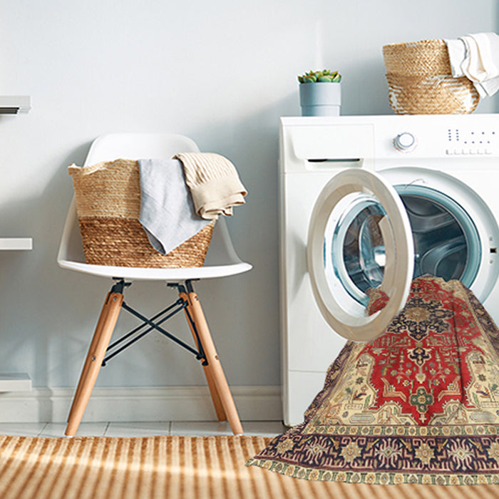 Machine Washable Traditional Sandy Brown Rug in a Washing Machine, wshtr1028