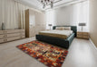 Machine Washable Traditional Saffron Red Rug in a Bedroom, wshtr102